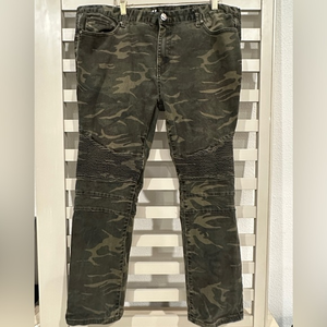 Raw X Mens Jeans Biker Moto Multicolor‎ Camouflage Stretch Pocket Denim 42x 30